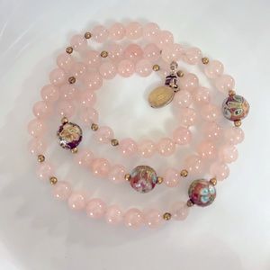 Vintage Rose Pink Quartz Cloisonne Round Bead